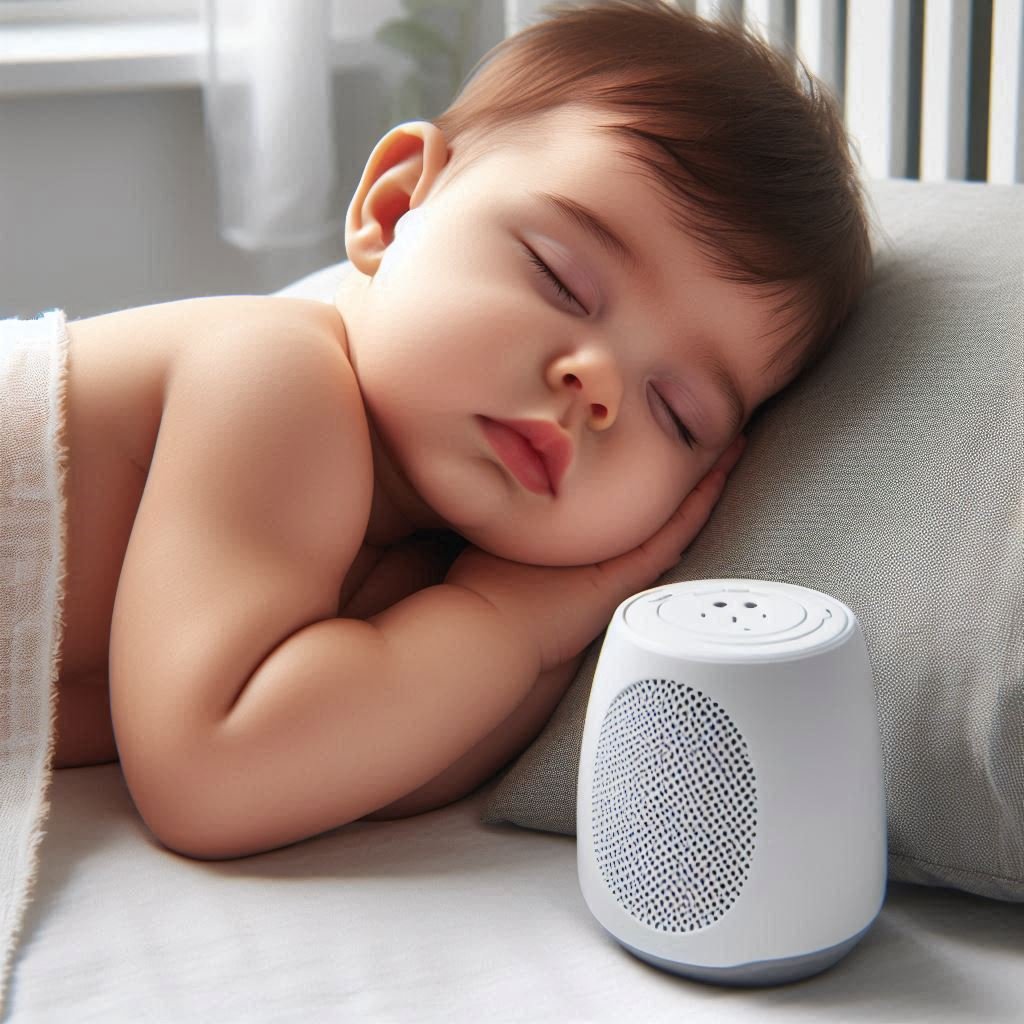 un bebe durmiendo bien junto al lado de una máquina de ruido blanco